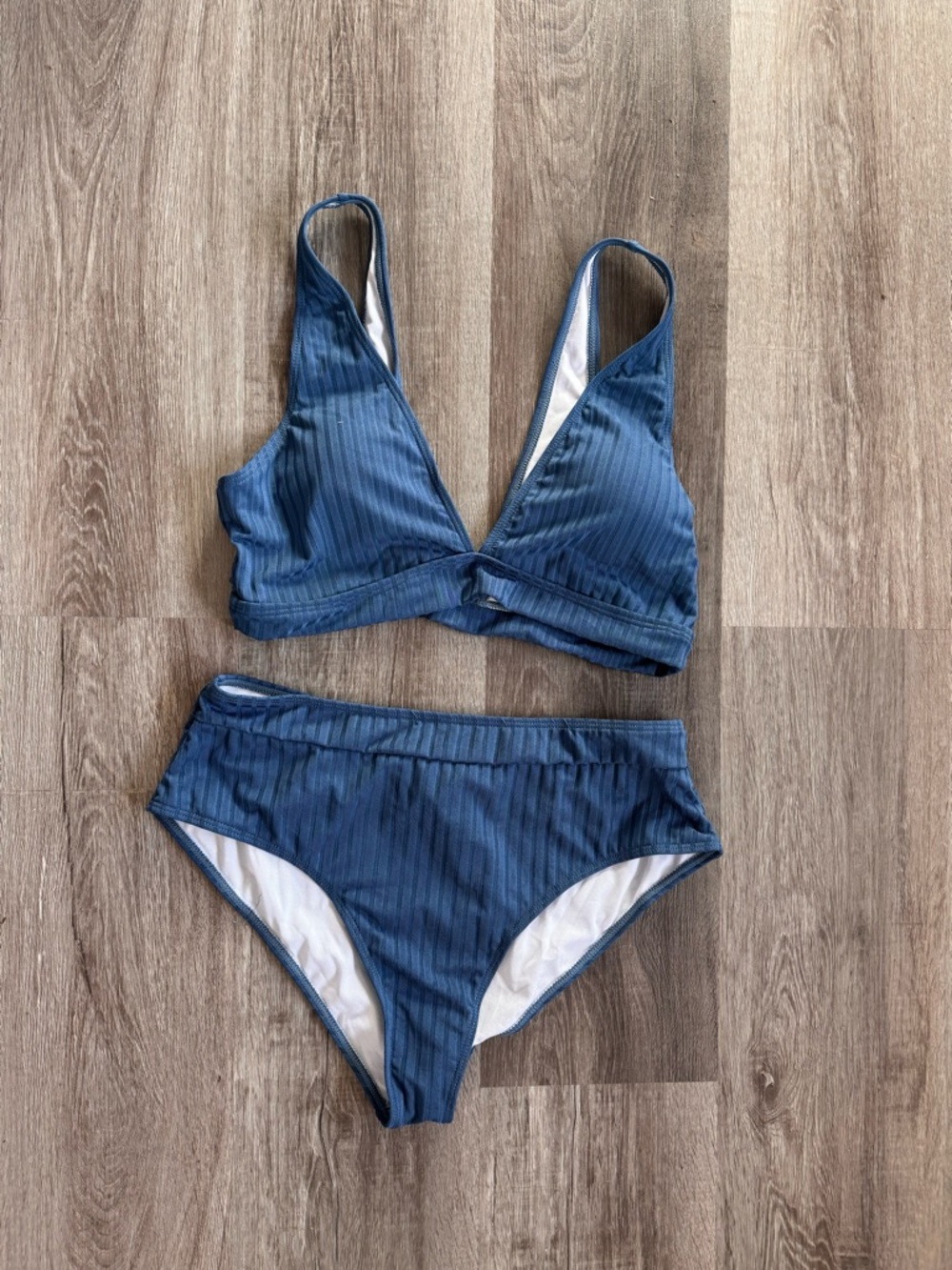 SHEIN Navy Ribbed Twist Front Bikini Set